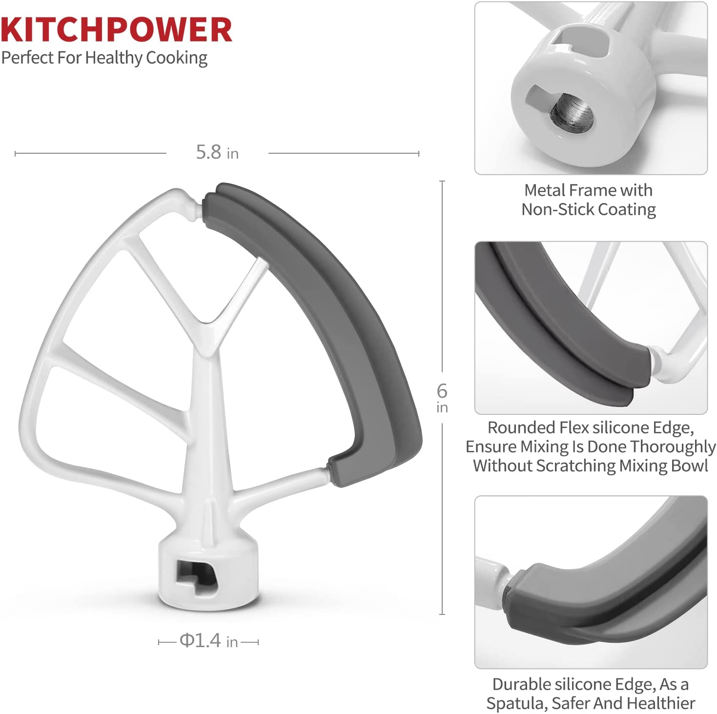 Flex Edge Beater for KitchenAid Mixer 4.5/5 QT Bowl Tilt-Head Stand  Accessory Flat Paddle with Both-Sides Flexible Silicone Edges Scraper  Kitchen 