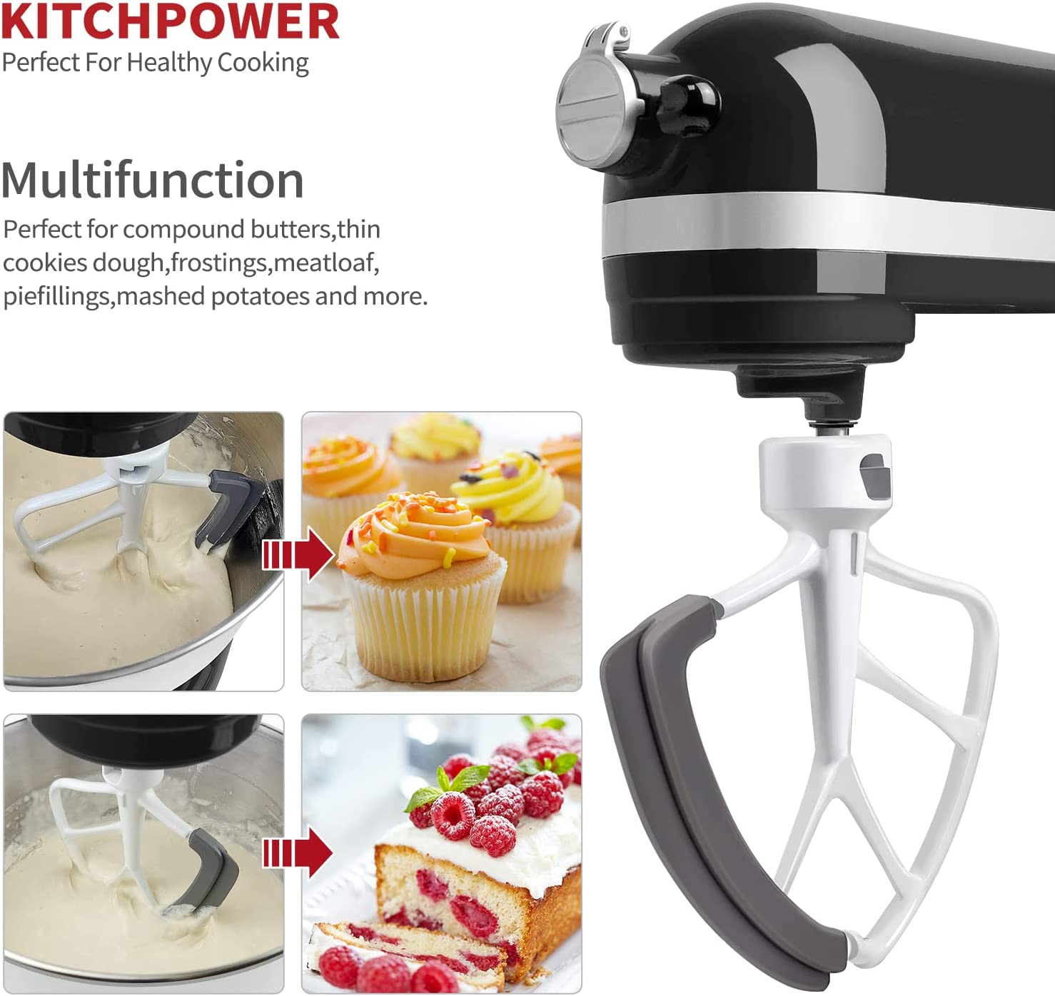 KITCHPOWER 4.5-5 Quart Flex Edge Beater for KitchenAid Tilt-Head Stand  Mixers